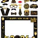 New Years Eve Party Supplies 2026 - Deluxe NYE Photo Booth Props Kit with Giant Glitter Photo Frame, 2026 Glasses (Pack of 20)