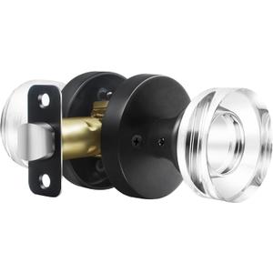 Matte Black Crystal Door Knobs Passage Door Knobs Interior, Round Vintage Glass Door Knob Black Door Handle for Hallway Pantry Closet Door Knob (1 Pack Passage)