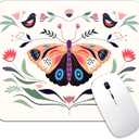 Butterfly Floral Mouse Pad Mat, Premium-Textured Washable Flowers and Plants Cute Mousepad White, Non-Slip Rubber Base Computer Mice Pad with Design, 9.5 inch x7.9 inch, Pink Orange Colofull