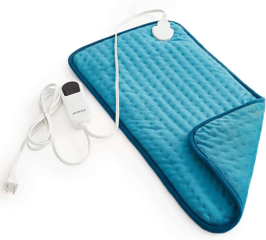 Heating Pads for Back Pain Relief - JKMAX XL Electric Heat Pad for Back with 10 Heat Settings 6 Level Timer Auto Shut Off Machine Washable -Heated Pad (12"x24" Dark Blue)