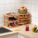 2 Pack Bamboo Corner Shelf,3 Tier Kitchen Cabinet Organizer for Plates and Dishes,Pantry Storage and Spice RackNatural