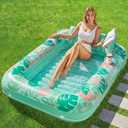 SLOOSH Inflatable Tanning Pool Lounger Float, 70" x 46" Pool Floats Adult with Pillow, 4 in 1 Suntan Tub Raft Floatie,Sunbathing Bed Lounge for Water Blow Up Ball Pit Party Gifts, L-Aqua Blue