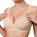 OEAK Womens Deep V Bras Wireless Comfortable Bra Supportive No Underwire Bras Tshirt Push Up Bralettes Plunge Seamless Bra (XX-Large, Skin Color)