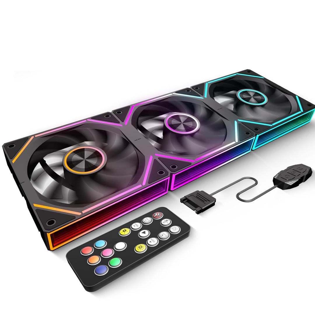 FB120 3 Pack 120mm ARGB PC Case Fans - Wireless Splicing/Daisy-Chain Design, 16.8M Colors Infinite Mirror Design with Remote, PWM Speed Control, High Airflow, Quiet Cooling for Gaming PC Build