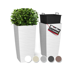 Mueller M-Resin Heavy Duty Tall Planters for Outdoor Plants, Indoor Grande Plant Pots, Boxes, Trees, Flower Pots, 2-Piece Set, 24”, Modern Design, Built-in Drainage, Front Porch Decor, White