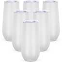 Lifecapido 6 Pack Stemless Champagne Flute Glass, 6 Oz Unbreakable Cocktail Champagne Tumbler, Stainless Steel Champagne Glass with Lid, Wedding Birthday Christmas Gifts for Friends(Almond Birch)