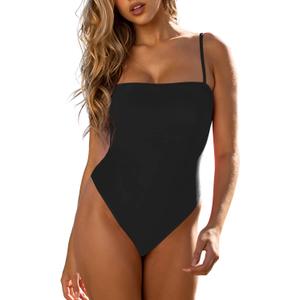 RELLECIGA Women's Bandeau One Piece Swimsuits (Large, Black)