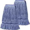 3 Pack Mop Head Replacements,General Cleaning Mop Heavy Duty Commercial and Industrial Replacement Mop Head, Wet Industrial Blue Cotton Looped End String Head Refills Head (Blue)