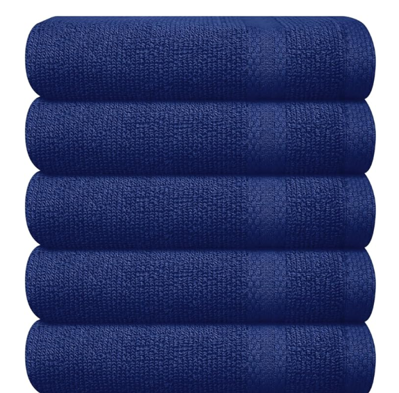 Premium Wash Cloths Set, 12 by 12 Inches, 100% Cotton Ring Spun, Highly Absorbent and Soft Feel Essential Washcloths for Bathroom, Spa, Gym, and Face, Navy Blue (Pack of 5)