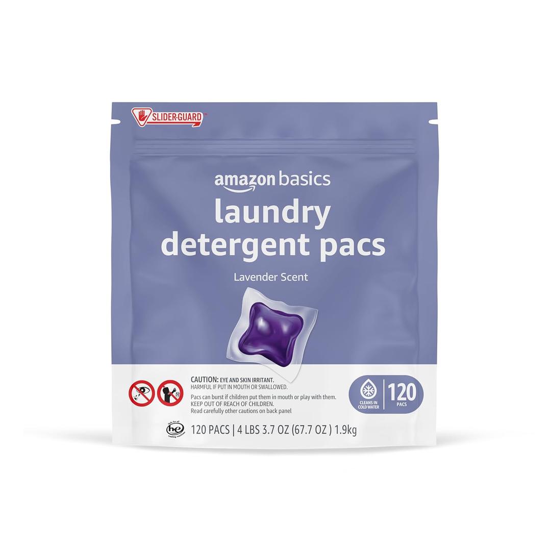 Amazon Basics Laundry Detergent Pacs, Lavender Scent, HE Compatible, 120 Count
