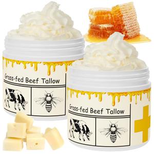 Beef Tallow for Skin, Beef Tallow, Tallow and Honey Cream, Grass Fed Beef Tallow, Whipped Beef Tallow for Face Moisturizer for All Purpose with Raw Honey Tallow Balm, 2 packs