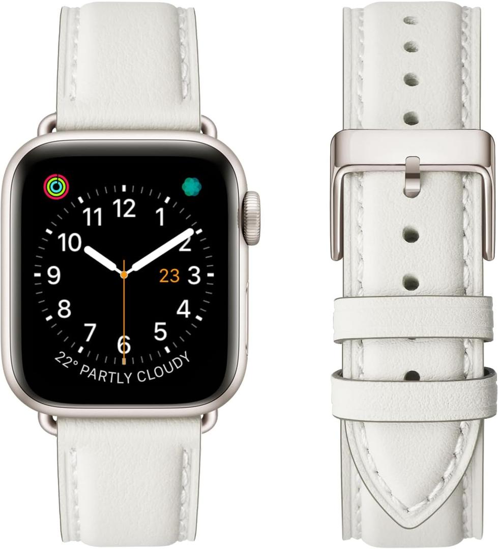 OMIU Leather Bands Compatible with Apple Watch Band 38mm 40mm 41mm 42mm(Series 11/10), Genuine Leather Wristband Starp for iWatch SE Series 11 10 9 8 7 6 5 4 3 2 1 Ultra for Women Men