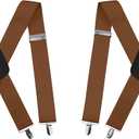 Suspenders for Men and Women - 2 Inch Wide X-Back Adjustable Elastic for Work, Heavy Duty (Camel)