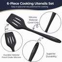 Culinary Couture Black Silicone Kitchen Utensils Set of 6, Non-Stick Heat-Resistant Silicone Kitchen Utensils Set with Steel Inner Core