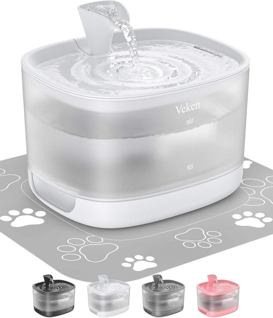 Veken Cat Water Fountain, 84oz/2.5L Automatic Pet Water Fountain Dog Water Dispenser with a Detachable Water Tank, Easy Cleaning for Cats, Dogs (White)