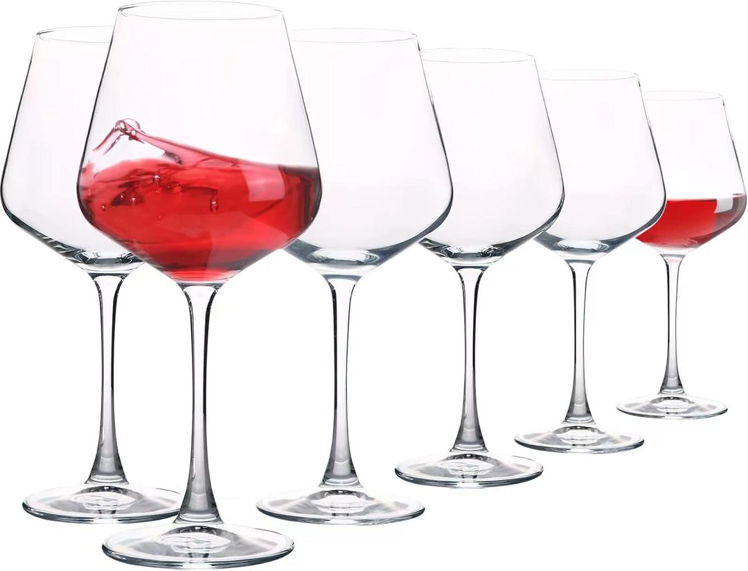 UMEIED 20 Ounce Burgundy Glasses, Long Stemmed Premium Glasses Set of 6, Crystal-clear