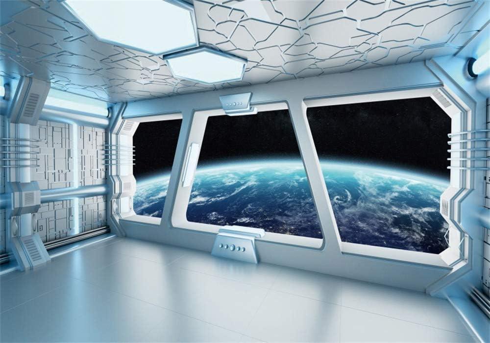 AOFOTO 10x7ft Spaceship Interior Backdrop Space Station Spacecraft Cabin Window View On Earth Background Futuristic Science Fiction Universe Outer Space Exploration Room Decors Photo Shoot Props