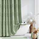 Dynamene Sage Green Fabric Shower Curtain, Tufted Chenille Striped Textured Cloth Shower Curtains for Bathroom, Boho Farmhouse Shabby Chic Waterproof Shower Curtain Set with Hook, Wrinkle Free, 72x72