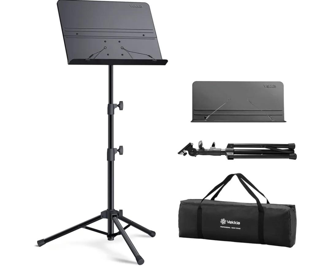 Vekkia Professional Portable Sheet Music Stand - Folding Adjustable Holder, with Carrying Bag, Sturdy for Instrumental Performance, Band & Travel,32-56inch