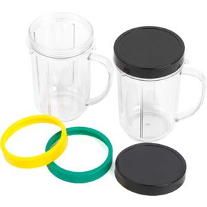16OZ Replacement Cups for Magic Bullet, 6Pcs/Set Parts Compatible with 250W Magic Bullet Blender MB1001, Include 16oz Mug Cups with Handle, Stay Fresh Lids, Colored Lips Rings