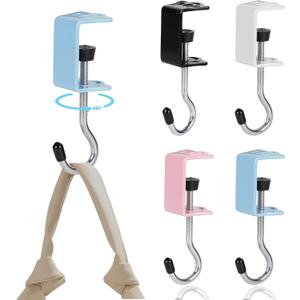 4 Pack Adjustable Purse Hooks for Table & Desk - 50lb Capacity Heavy-Duty Alloy Backpack Hanger, Purse Hanger for Handbag, Headphone, Umbrellas, Space-Saving Purse Organizer (Multicolor)