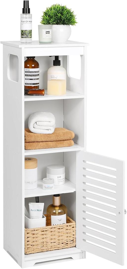Small Bathroom Storage Cabinet, White Floor Standing Storage Cabinet Home Furniture Shelf,Suitable for Toilet Bedroom Kitchen Living Room