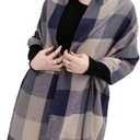 Wander Agio Women's Fashion Long Shawl Big Grid Winter Warm Lattice Large Scarf (Grey)