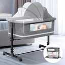 3 in 1 Bassinet - Baby Bassinet with Comfy Mattress, 2023 New Bassinet Bedside Sleeper, Portable Bedside Bassinet for Baby Girl Boy with Wheels, Easy to Assemble (Grey)