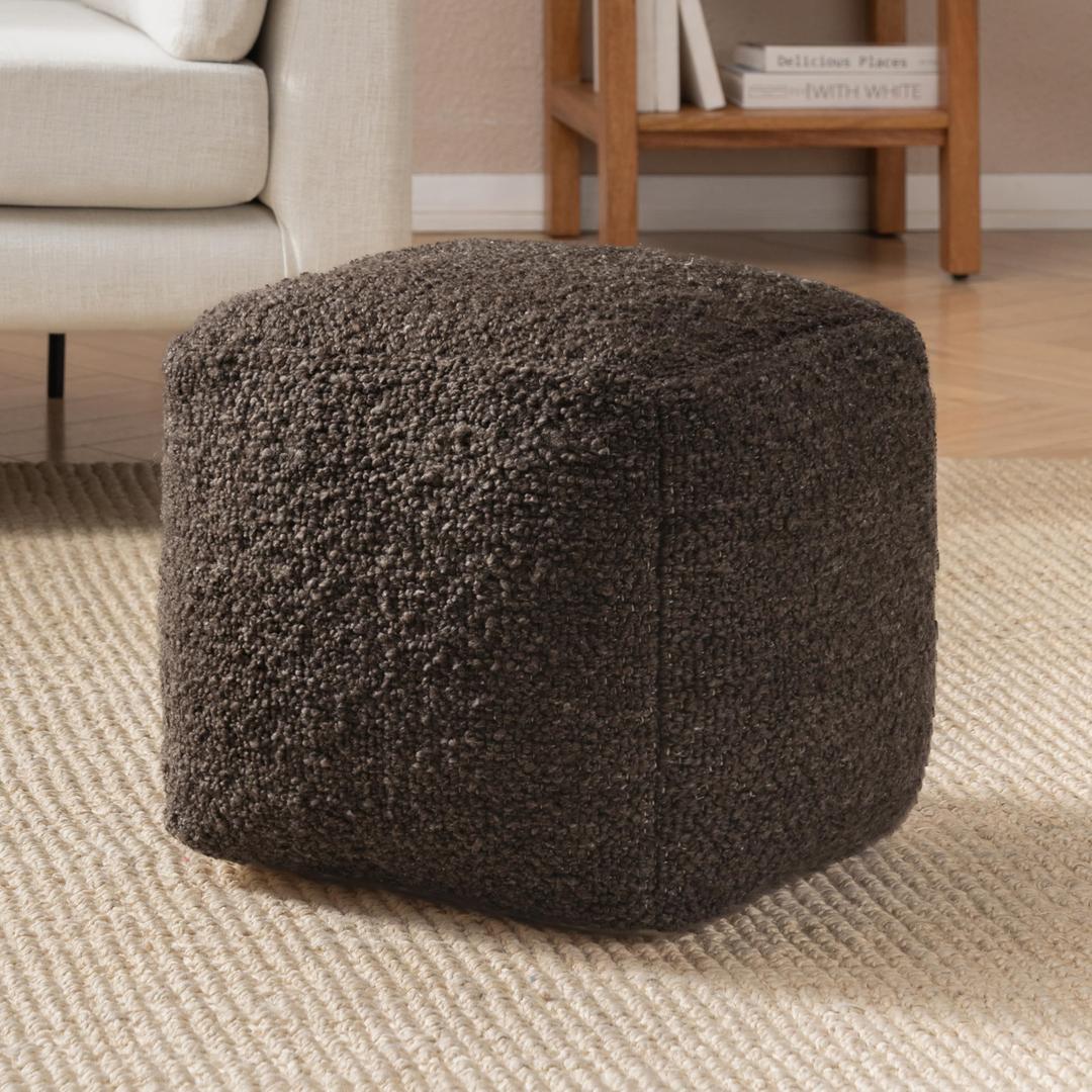 Anji Mountain Pouf Ottoman Foot Rest, Handmade Ottoman Pouf, Comfortable Foot Stool, Decorative Floor Seating for Living Room Decor, Bedroom & Home Dcor Accent - Ivory