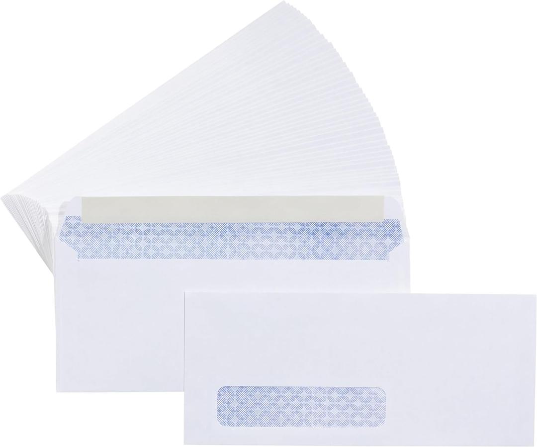 Amazon Basics #10 Security-Tinted Self-Seal Business Envelopes with Left Window, Peel & Seal Closure - 500-Pack, White
