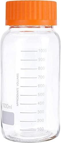 Basstein Lab Media Storage Reagent Wide Mouth Bottles Graduated GL80 Screw Cap Leakproof Multi-Purpose for Scientific |(Orange,1000ml)