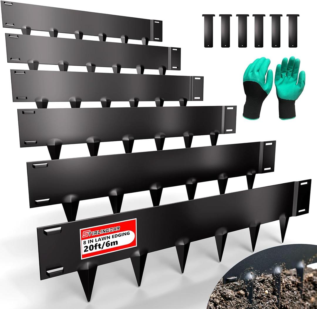 Metal Landscape Edging 20FT 8 Tall Galvanized Steel Garden Border with Built-in Spikes & Connector Pins, No Dig Flexible Lawn Edging for Landscaping, Yard, Walkways & Flower Bed