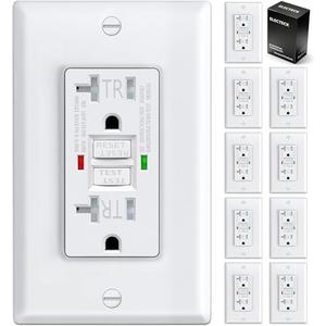 ELECTECK  9 Pack GFCI Outlet 20 Amp, Tamper Resistant (TR), Self-Test GFI Receptacles with LED Indicator, Ground Fault Circuit Interrupter, Decor Wallplate Included, UL Listed, White