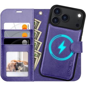 OCASE for iPhone 17 Pro Detachable Wallet Case with Card Holder, 2 in 1 PU Leather Flip Folio with RFID Blocking Stand Wrist Strap Shockproof Phone Cover 6.3 Inch 2025, Purple