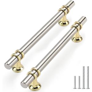Rergy 10 Pack 5 Inch Brushed Nickel Cabinet Pulls,Brushed Nickel and Gold Cabinet Pulls,Heavy-Duty Kitchen Cabinet Handles,Rust-Resistant Zinc Alloy Drawer Handles for Cupboard,Closet,Bathroom