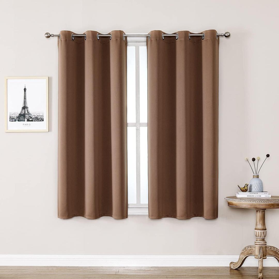 ChrisDowa Small Window Curtains 50 inches Long for Bedroom - Grommet Short Thermal Insulated Room Darkening Curtains for Kitchen (2 Panels, Cappuccino, 29 x 50 Inch)