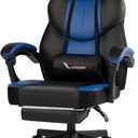 Blue Gaming Chair Big and Tall 400 lbs, Ergonomic Office Chair with Pocket Spring Cushion, Retractable Footrest, Adjustable Recliner, Heavy Duty Leather Office Chair