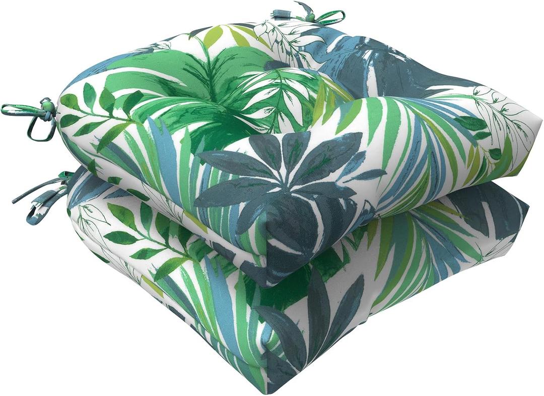 LVTXIII Outdoor Seat Cushions Seasonal Tufted Chair Cushions, Patio Chair Pads for Dining Chairs, Armchairs and Garden Furniture Decoration (Round Back, 19”x19”x4”, Islamorada Blue Green, 2 Pack)
