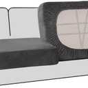 H.VERSAILTEX Stretch Velvet 2 Piece T Cushion Sofa Slipcovers - Individually Fitting Cushion Covers for 2 Cushion Couch - Stay in Place (Grey)