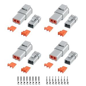 32 PCS Deutsch DTP Connector Kit 2 Pin Automotive Waterproof Connectors 4 sets with Size 12 Stamped Contacts Gauge 14-12 AWG Wire Size,25A