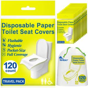 Disposable Toilet Seat Covers - 120 Sheets of XL Flushable Toilet Seat Covers for Potty Training, Travels and Public Restrooms - Paper Toilet Seat Covers for Kids and Adult, 18" X 15", 12 Packs