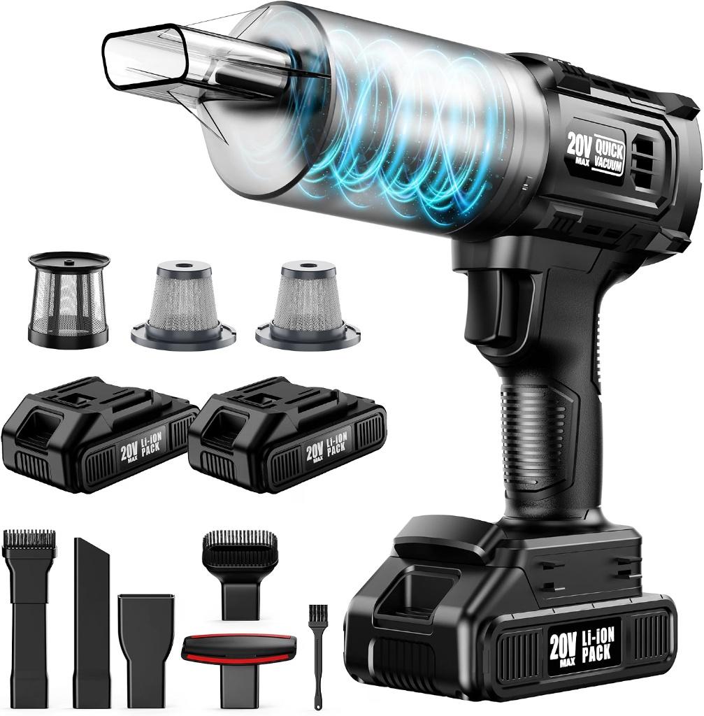 Car Vacuum Cordless, 35000PA Strong Suction Handheld Vacuum with 2 Detachable Batteries, 60Min Runtime Portable Vacuum Cleaner for Car Detailing, Pet Hair, Home Couch & Office, 350ML XL Dust Cup