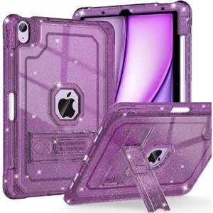 for iPad Air M3 11 Inch 7th Case 2025, for iPad Air M2 6th/5th/4th 11-inch Case 2024/2022/2020, Glitter Slim Heavy Duty Shockproof Cover with Pencil Holder Kickstand, Purple