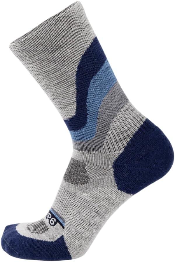 GRIP6 Crew Socks - Merino Wool Socks Made in the USA, Lightweight Wool Hiking Socks, Crew Socks for Men and Women (Large, Overland Blue W (1-pack))