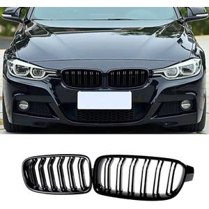 MNGYNUKA Grille Front Kidney Color Grill Compatible with BMW 3er F30 F31 2012 2013 2014 2015 2016 2017 2018 Double Slats ABS Gloss Black Grills (For 3er F30 2012-2018)