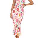 PRETTYGARDEN Women's Summer Midi Bodycon Dresses One Shoulder Strappy Tiered Ruffle Floral Boho Sun Dress (Floral White Red,Medium) (White, M)