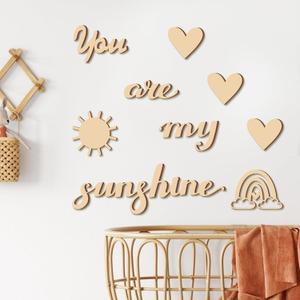 Soaoo 9 Pcs Rainbow Nursery Wall Decor You are My Sunshine Decor Playroom Heart Shape Wooden Sign Kids Room Sun Decorations Neutral Classroom Wall Art for Girl Boy Baby Bedroom