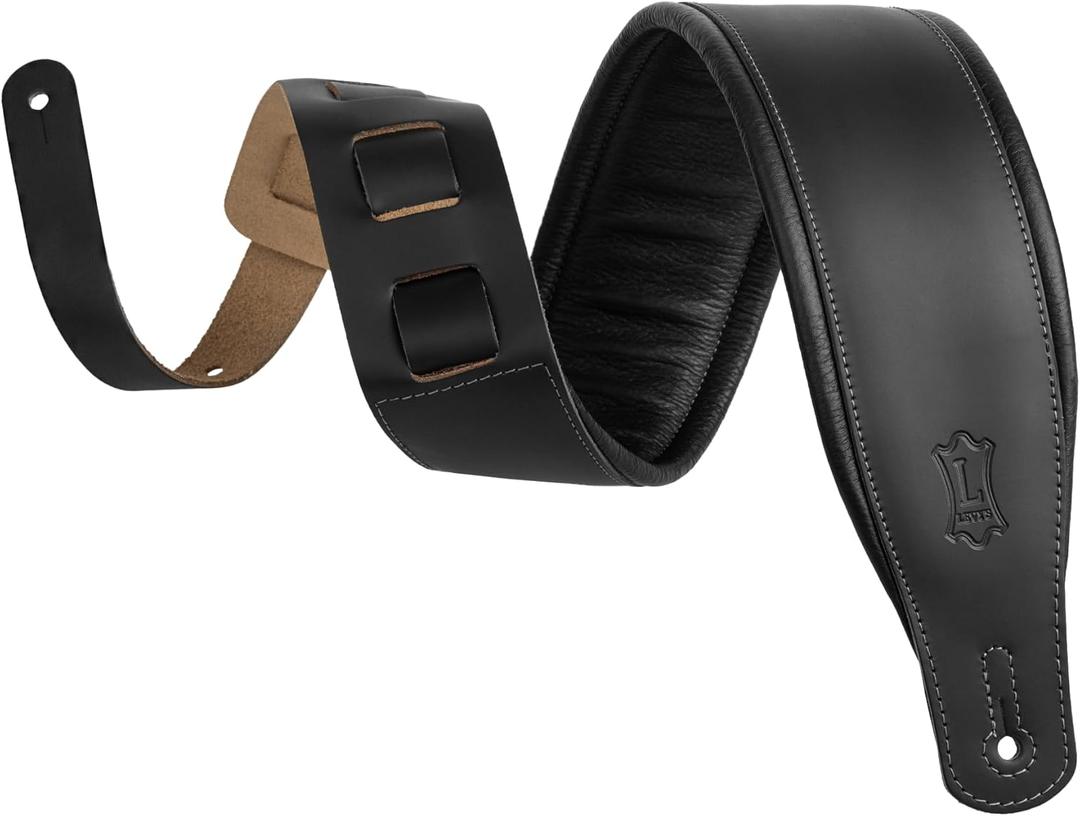 Levy's Leathers 3" Wide Amped Leather Series Guitar Strap with Foam Padding and Garment Leather Backing; Black (M26PD-BLK)