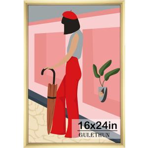 GULETHUN 16x24 Picture Frame, Gold Poster Frame, Home Decor Natural Gallery Frames, Horizontal or Vertical Format, Sturdy, Plexiglass, Large Wall Decor, for Photos, Artworks, Posters, 16x24in
