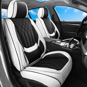 Black White Car Seat Covers Full Set, Full Coverage Luxury Leather Automotive Seat Covers Waterproof Car Seat Protector, Front & Rear Seats Cover Sets Universal Fit for Most Cars SUVs Trucks